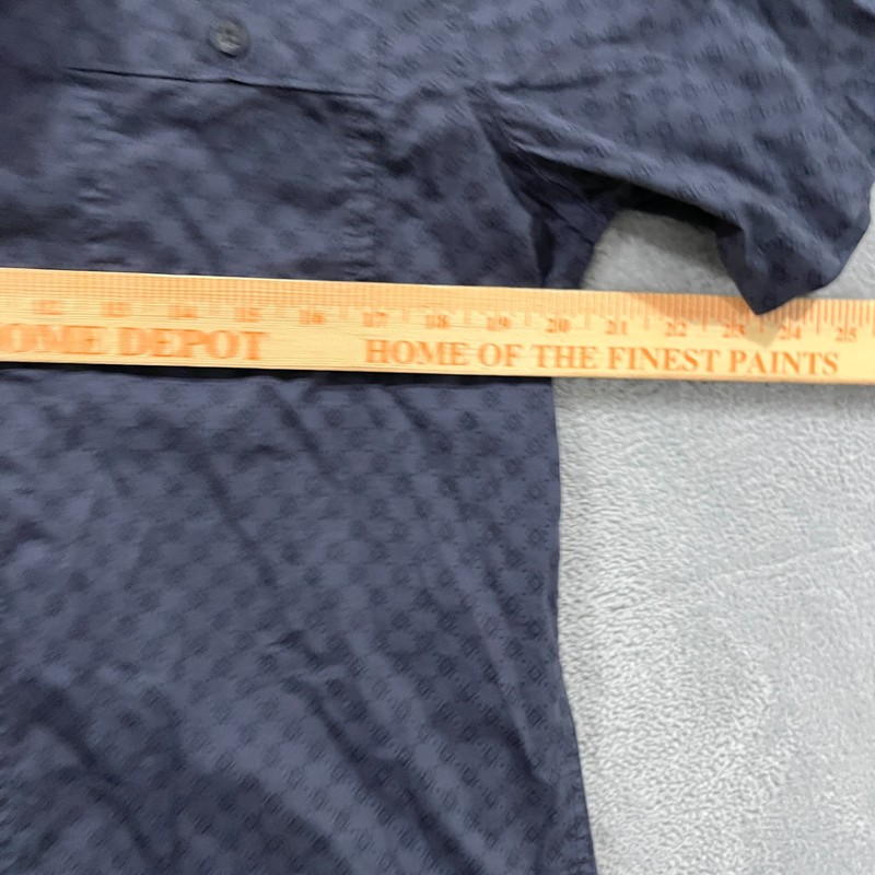 Voyager Shirt Mens Medium Button Up Short Sleeve Geometric Ombre Blue Preppy gallery