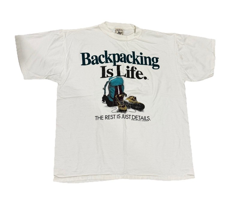 Backpacking is life Alore The big ball 1994 tourism vintage t shirt, tee size XL