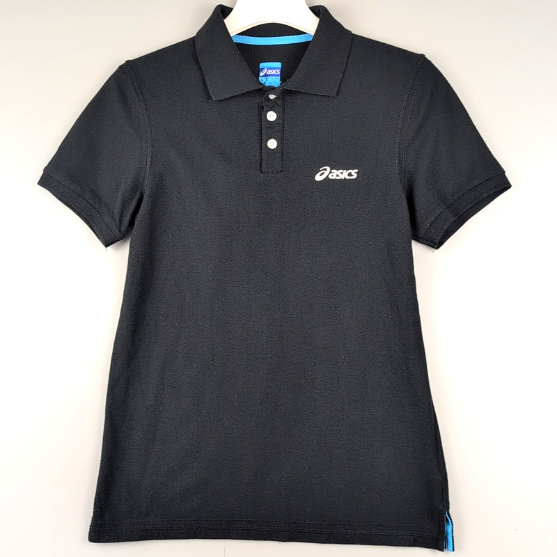 Asics Polo Shirt Mens Small Black Logo Golf Tennis Athletic Performance
