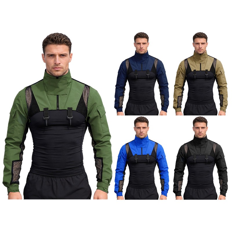 Men Shoulder Armor Outdoor Activities Crop Top Sports T-shirt Camping Fitness gallery