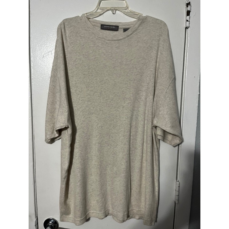Pierre Cardin Mens XL Oatmeal Heather Ribbed Knit Short Sleeve Shirt 615524