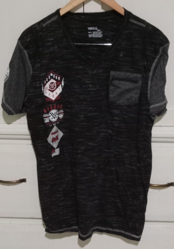 Men’s Vertical Sport Black Graphic Shirt Zipper Breastpocket Size XL