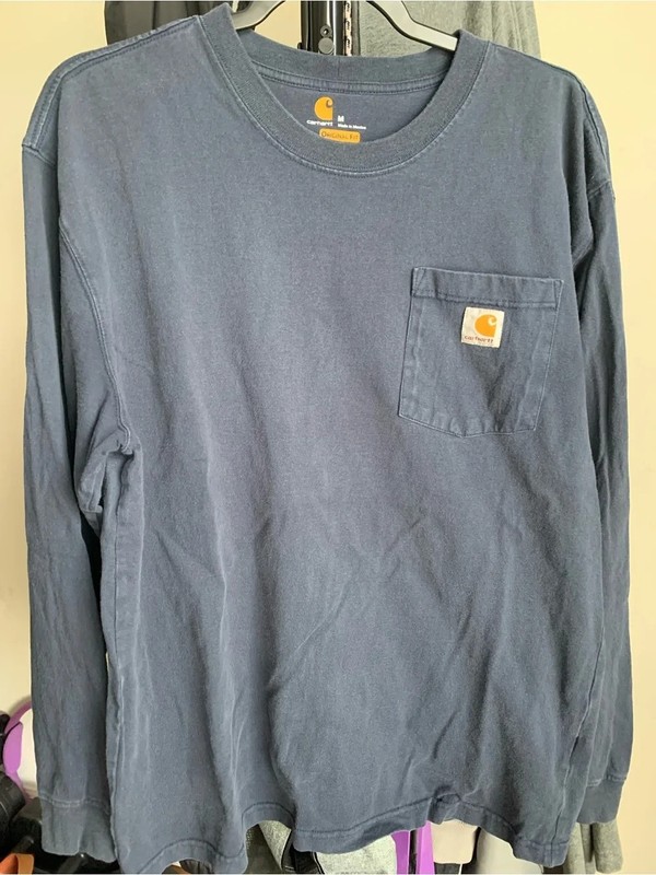 Carhartt Navy Blue T-Shirt with Yellow Logo Medium