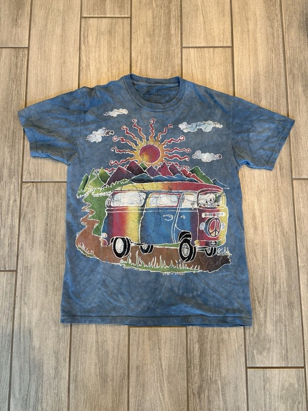 Batik Tour Bus T Shirt Medium Blue Tie Dye Graphic Tee The Mountain