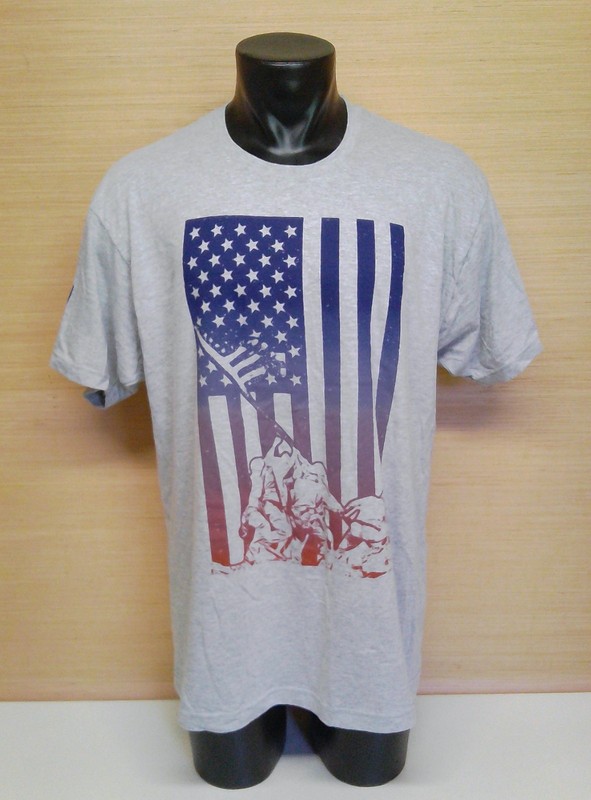 US Marine Corps Iwo Jima Flag Raising Patriotic Theme Gray T-Shirt Size X-Large
