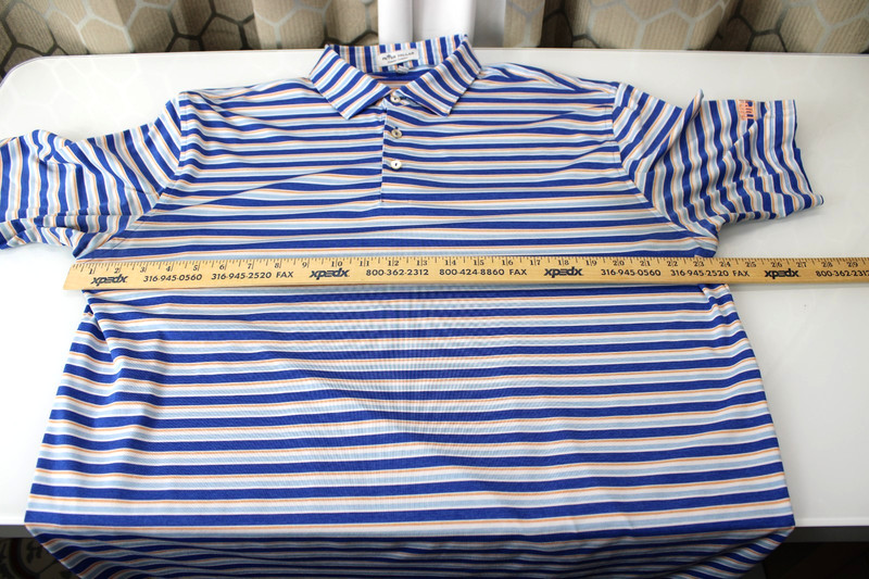 Men's Size L Peter Millar Summer Comfort Top Of The Rocks Polo Shirt Blue Stripe gallery