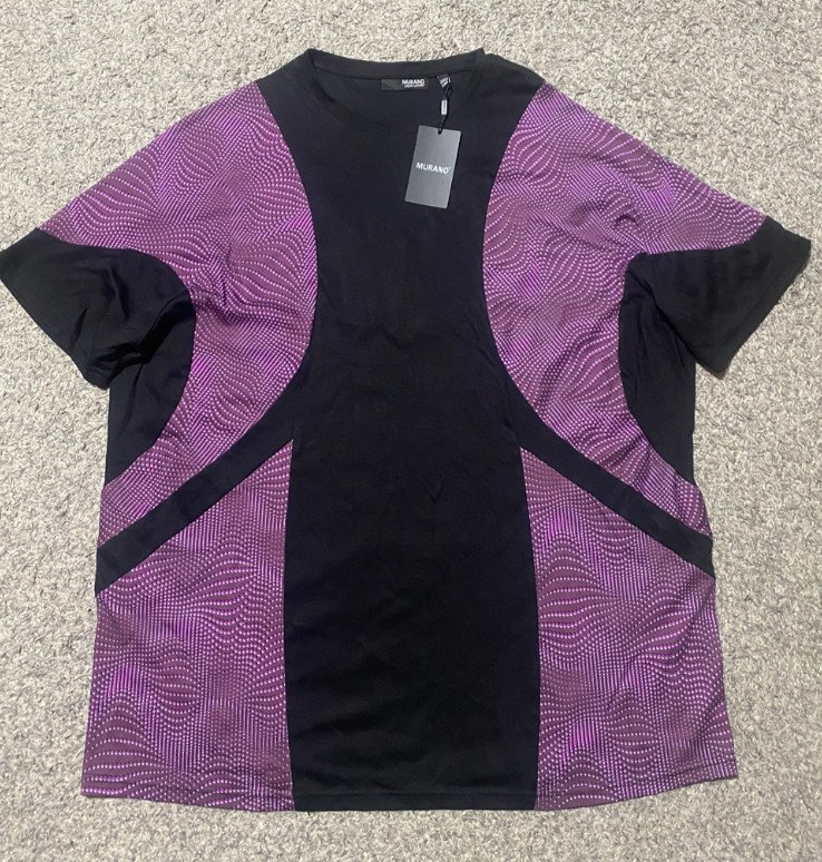 NWT- Murano Men's 2XB Stretch Short Sleeve T.Shirt Black Purple Liquid Luxury gallery