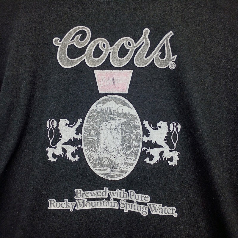 Vintage 70s 80s Coors Beer T-Shirt Men's Black Velva Sheen DISTRESSED XL 21.5x26 gallery