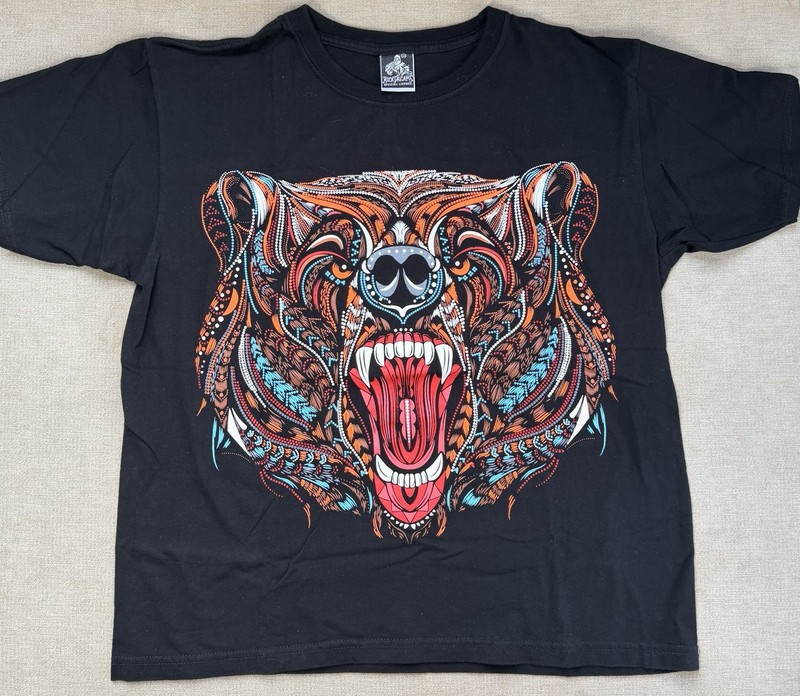 Grizzly Bear Colorful Artsy T-Shirt Small Black Short Sleeve Animal Wildlife