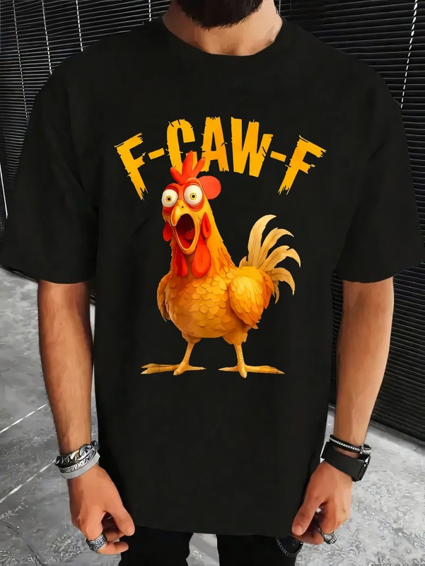 Chicken Pattern with “F-CAW-F” Text Print, Funny And Humorous Design T shirt