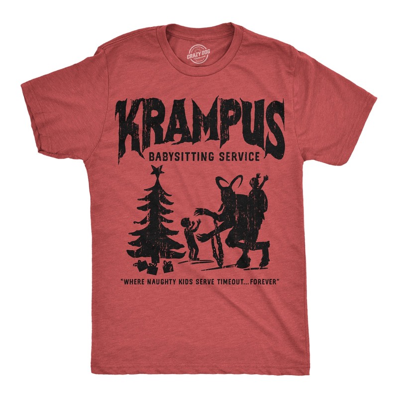 Mens Funny T Shirts Krampus Babysitting Service Sarcastic Christmas Graphic