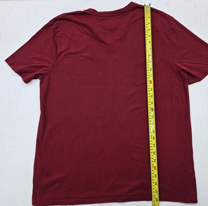 Tommy Hilfiger Men's Burgundy V-Neck T-Shirt Size L 100% Cotton Logo gallery
