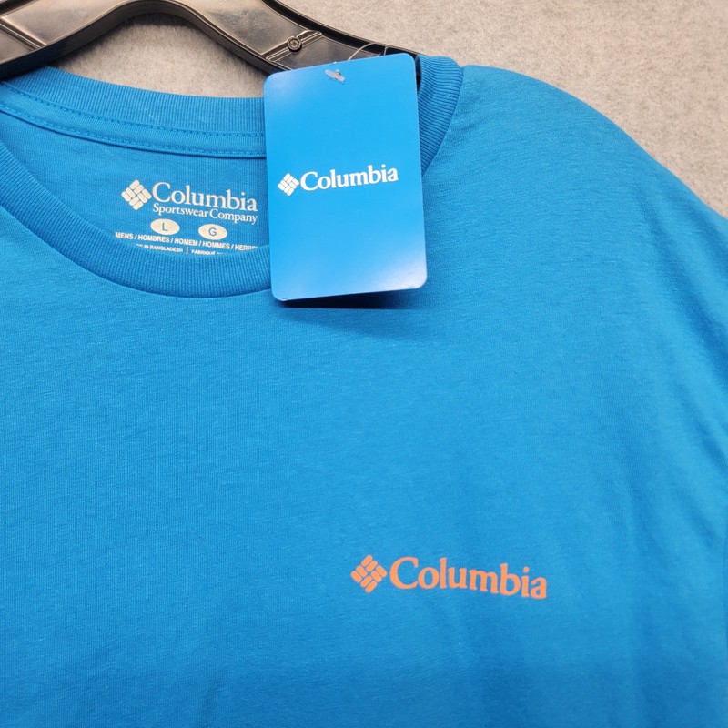 NEW Columbia Blue L Short Sleeve Graphic Print T-Shirt Greater Outdoor Gear gallery