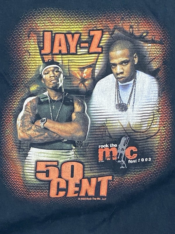 SEE PHOTOS Vintage Jay Z 50 Cent Rap Tee Shirt Rock The Mic Tour 2003 Size XL gallery