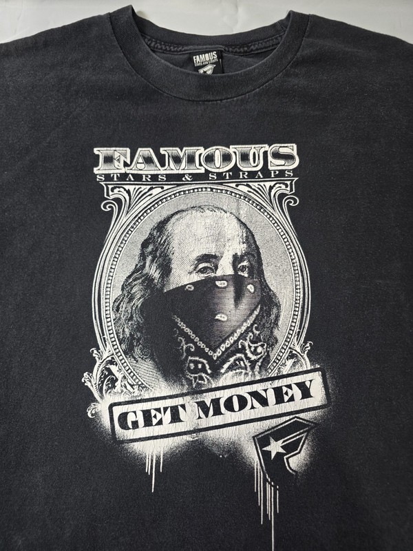 Vintage 2000s Famous Stars And Straps Shirt Bejamin Franklin T-Shirt 2XL