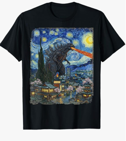 Kaiju Monster Starry Night T-Shirt | Japanese Art Van Gogh Vintage Graphic Tee