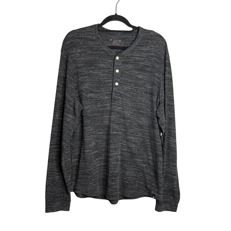 American Eagle Henley Shirt Mens Size L Heathered Gray Space Dye Long Sleeve