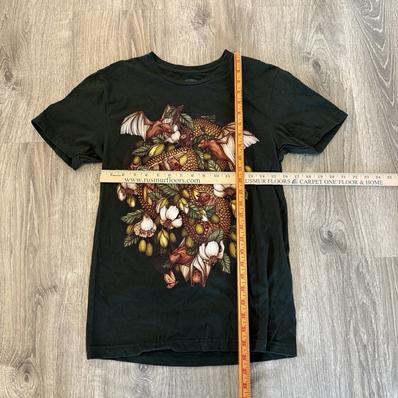 Botanica Bat T-Shirt By Kate O'Hara - Floral Garden Hunter Green - Unisex Small gallery