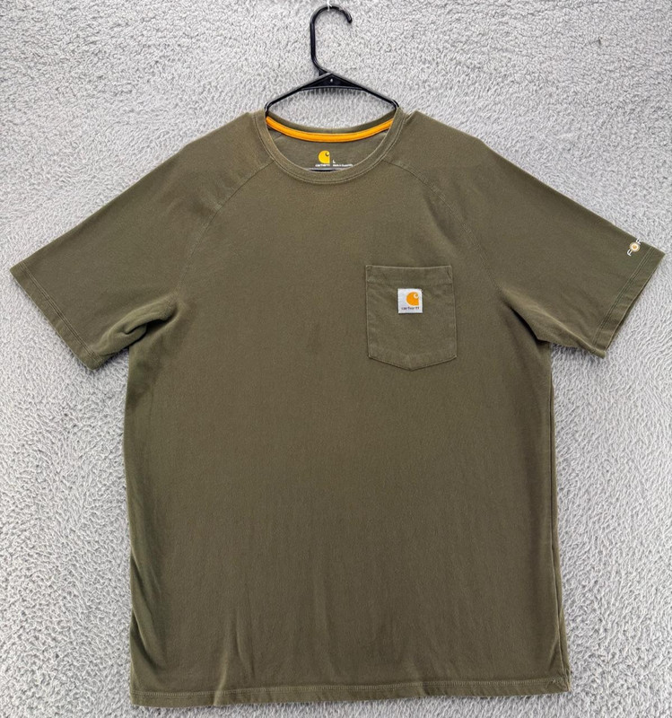 Carhartt Force T Shirt Mens L Olive Green Relaxed Fit Pocket Workwear