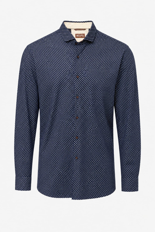 Michael Kors Vintage 1990s Men’s Navy Polka Dot Shirt Cotton Long Sleeve