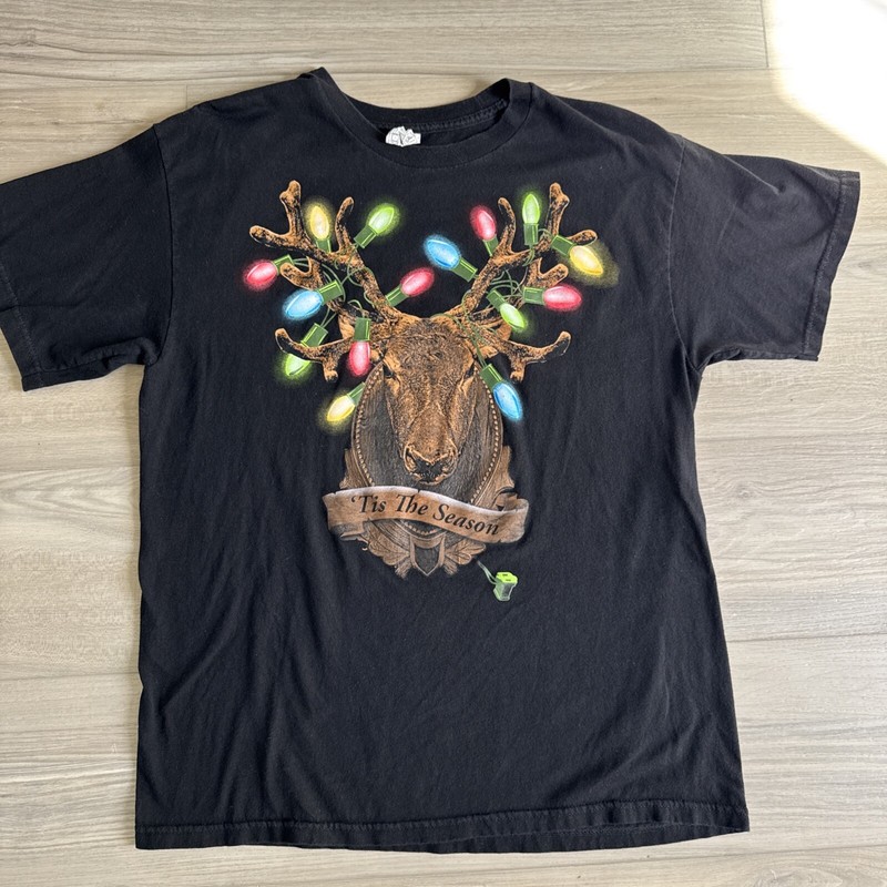 Vintage Reindeer Christmas Lights Shirt Unisex Large Alstyle Made in Mexico