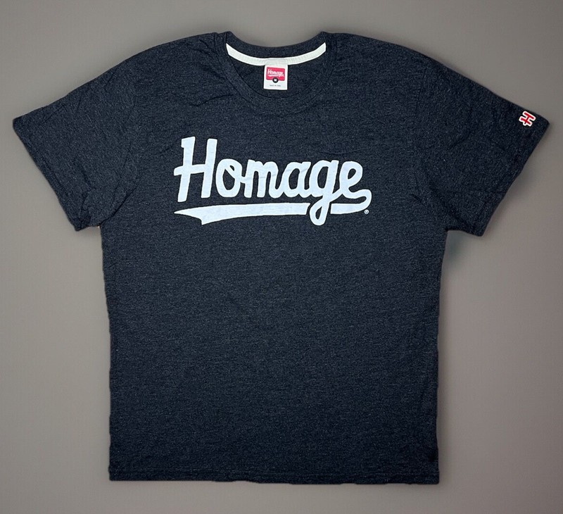 Homage Brand Dark Heather Gray Script Logo SS T-Shirt Men’s Size Medium