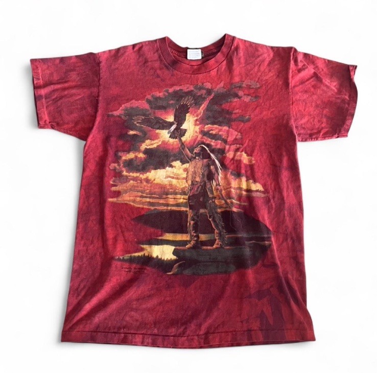 Vintage 1990s The Mountain Graphic Native Design Tee Red And Orange