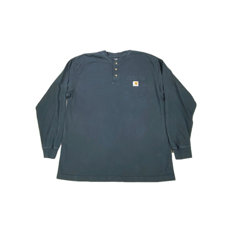 Carhartt Henley Shirt Mens Large Black Loose Fit Heavyweight Ribbed Knit Cuff