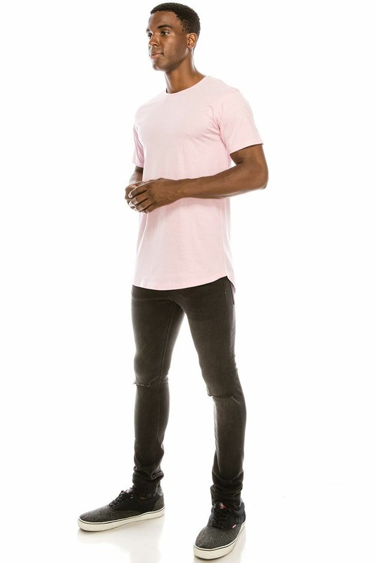 Pink Casual Extended Drop Cut Extra Longline Crewneck T-Shirt (Baby Pink) gallery