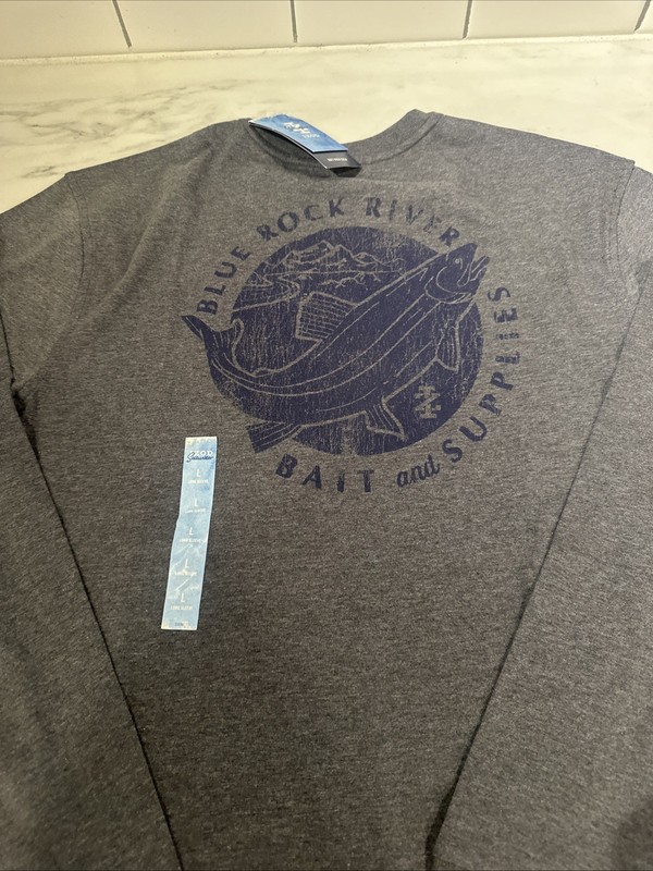 IZOD Men’s Saltwater Soft Wash Long Sleeve Large Graphic T-Shirt Fish Bait