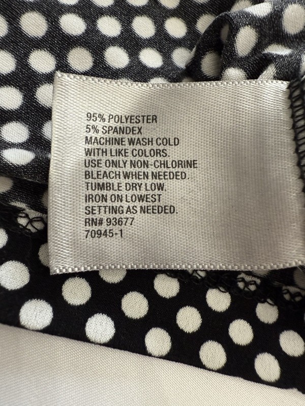 Black White Polka Dots Ruched Cap Sleeve Cowl Scoop Neck Stretchy Shirt Size L gallery