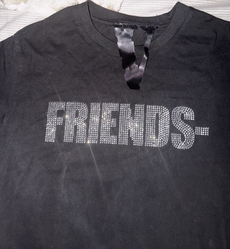 VLONE Friends Rhinestone Logo Black Cotton Crew Neck Short Sleeve T-Shirt XL