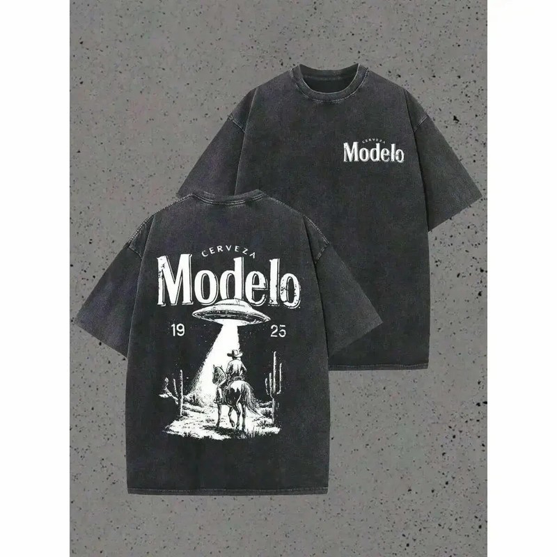 Cerveza Modelo Cowboy UFO Double Sided Vintage Graphic Retro Aesthetic T-Shirt