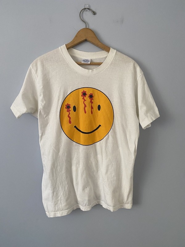 Vintage Headshot Smiley Face T-shirt Sz Large (fits smaller) Made in USA Grunge