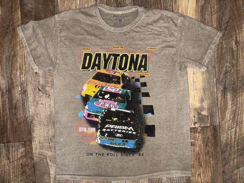 PacSun Men’s Gray Daytona Racing Graphic Logo Cotton Knit Tee Crewneck M