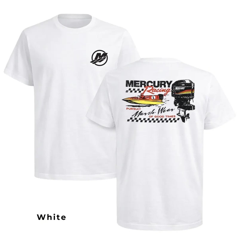 Mercury Racing Boat T-Shirt Speedboat Engine Graphic Marine Tee White