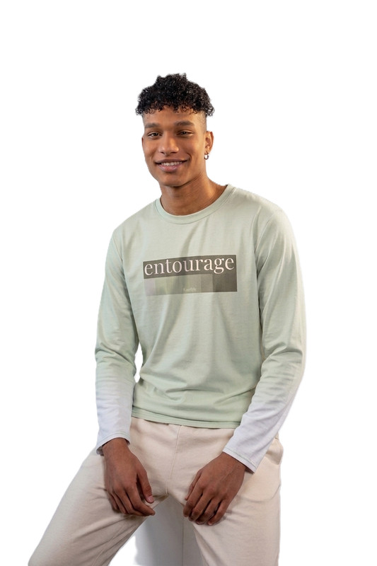 Rosecliffe Entourage Graphic Long Sleeve Shirt Men’s Sage Mint Green Ombre Tee