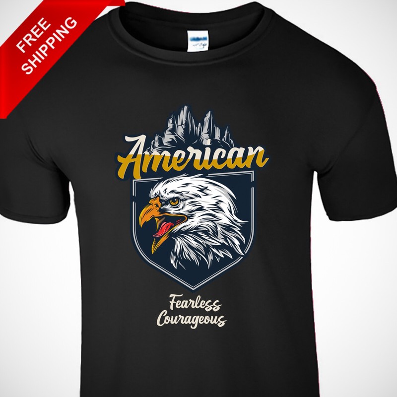 American Patriotic Men’s T-Shirt Fearless Courageous Rogue Style New Eagle Tee