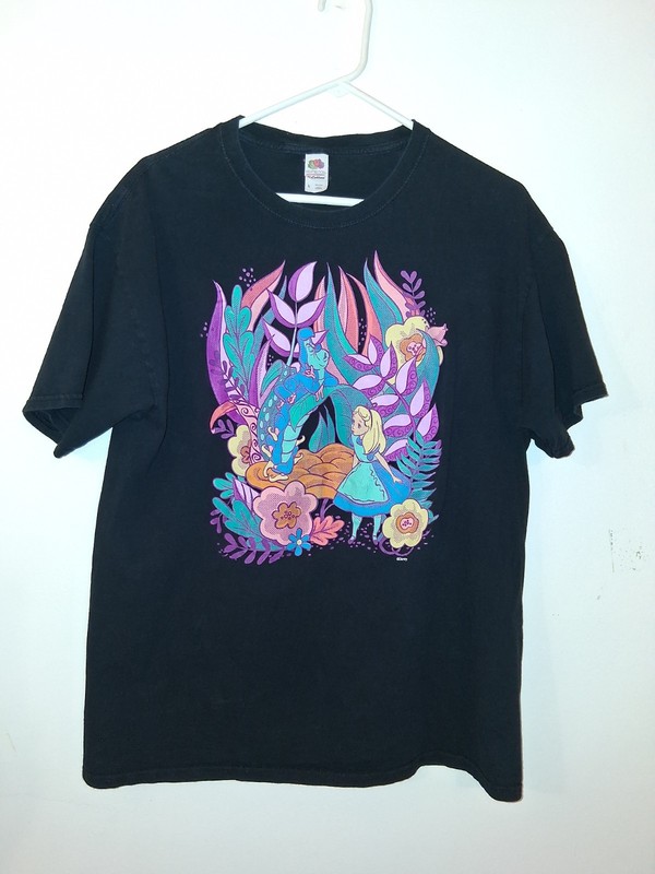 Vintage T-Shirt Disney Alice In Wonderland Double Stitched Large Black Cotton