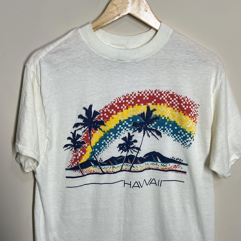 Vintage Hawaii Shirt Mens XL Off White Rainbow Palm Tee T-Shirt 70s 80s Sneakers gallery