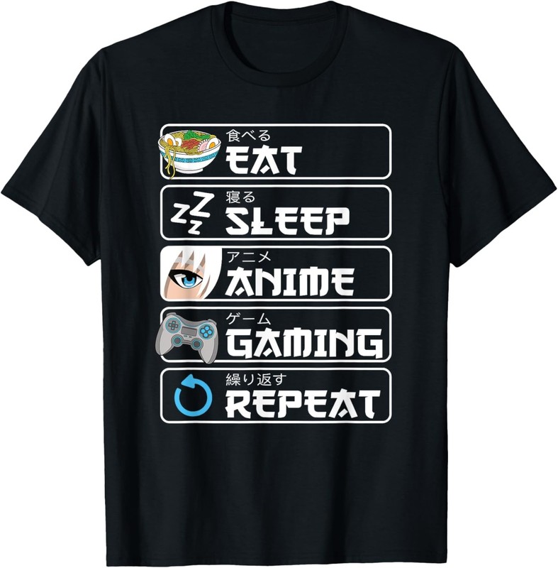 Eat Sleep Anime Gaming Repeat Otaku Anime Manga T-Shirt