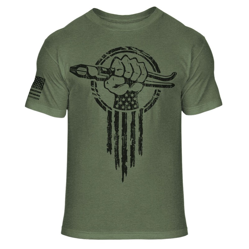 Rodbuster Hero US Flag Rebar Worker Superhero Fist Athletic T-Shirt – A21