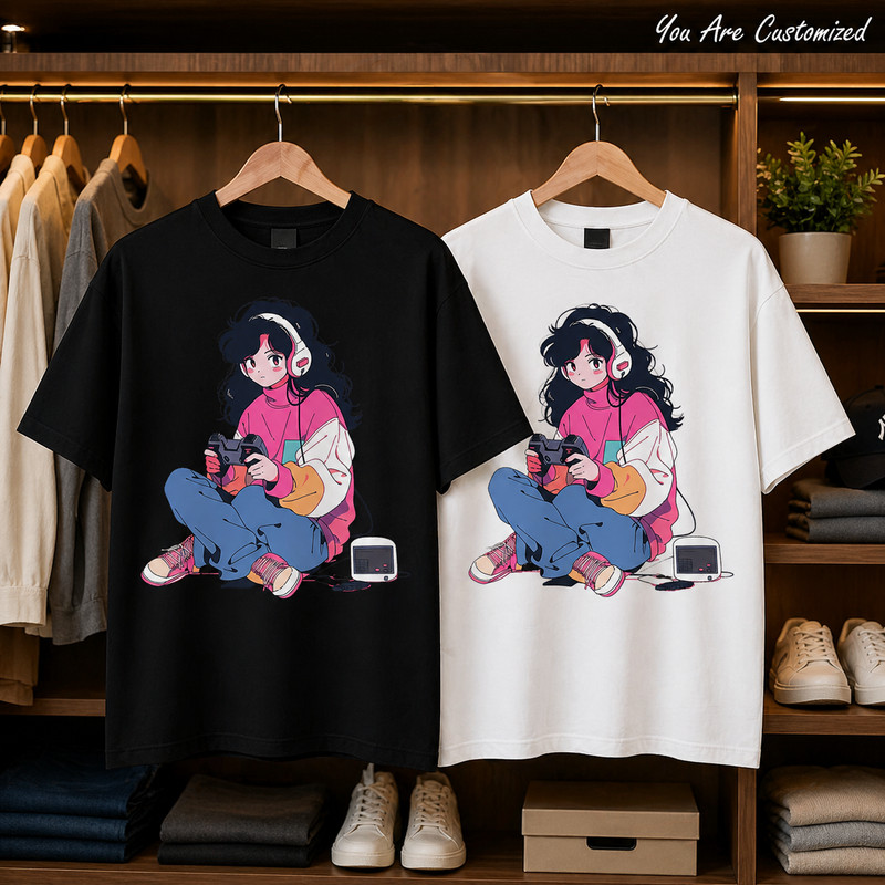 Anime Gamer Girl Graphic T-Shirt White Unisex Gaming Manga Style Tee gallery