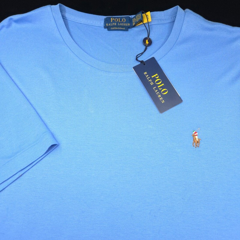 Polo Ralph Lauren T-Shirt Mens XXL Custom Slim Fit Blue Real Pony Crew Pima Soft