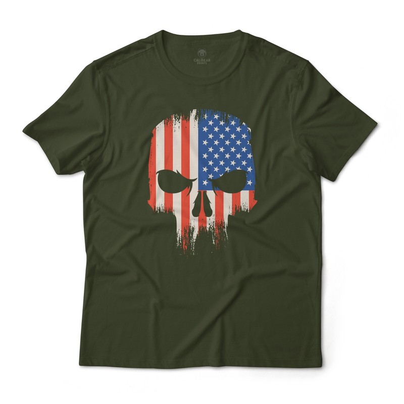 Angry American Flag Punisher Skull Art Graphic Art Tee Light Fine Jersey T-Shirt