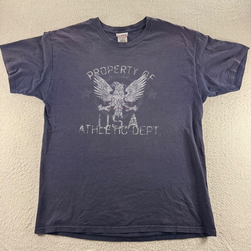 USA Athletic Dept TShirt Mens L Navy Blue Graphic Eagle Americana Tee Distressed