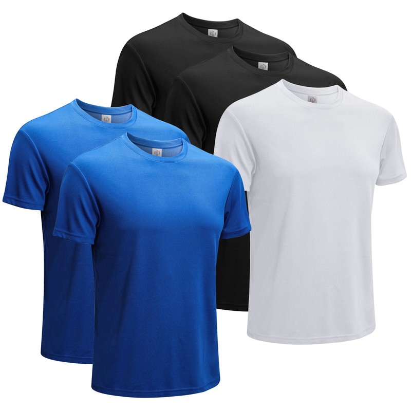 5 Pack Men's T shirts Short Sleeve T-shirt Top Polyester Crew Neck Sport Shirt gallery