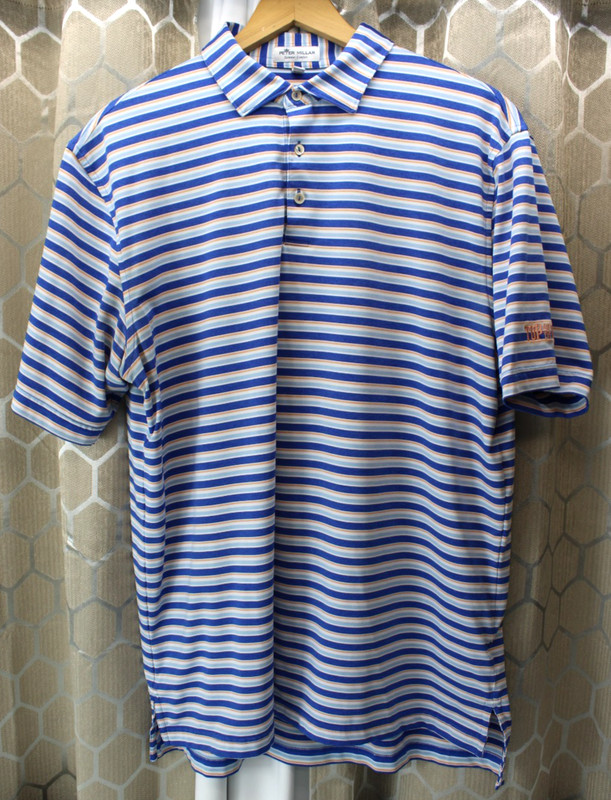 Men’s Size L Peter Millar Summer Comfort Top Of The Rocks Polo Shirt Blue Stripe