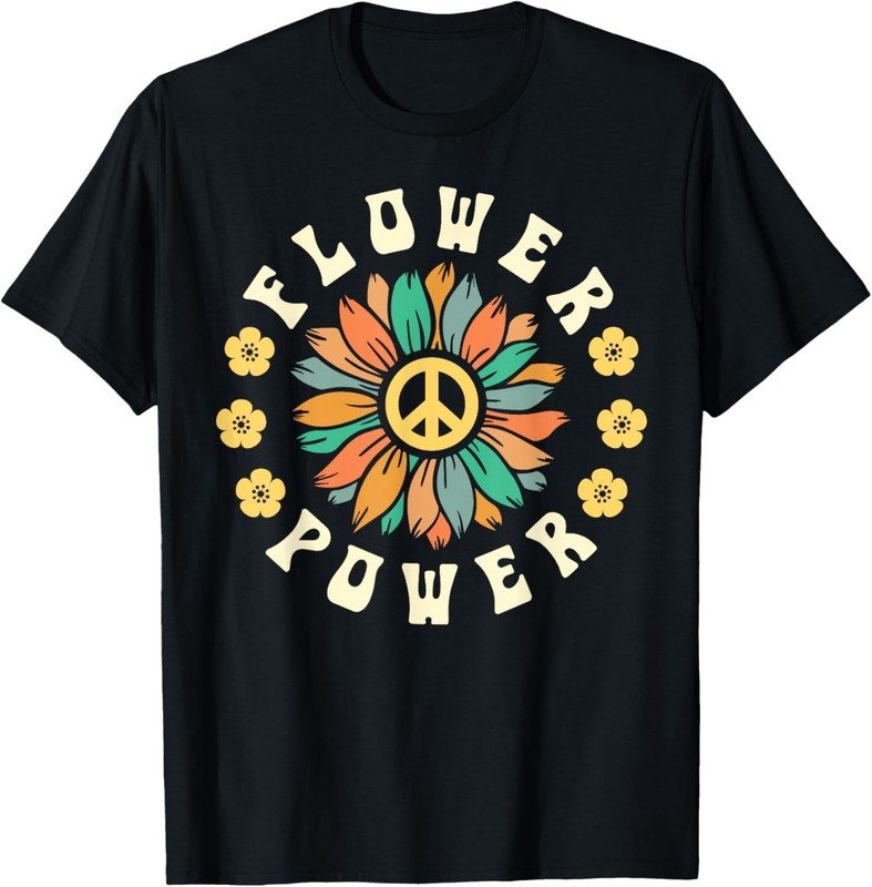 Flower Power Hippie Women Retro 60s 70s Vintage Sunflower T-Shirt