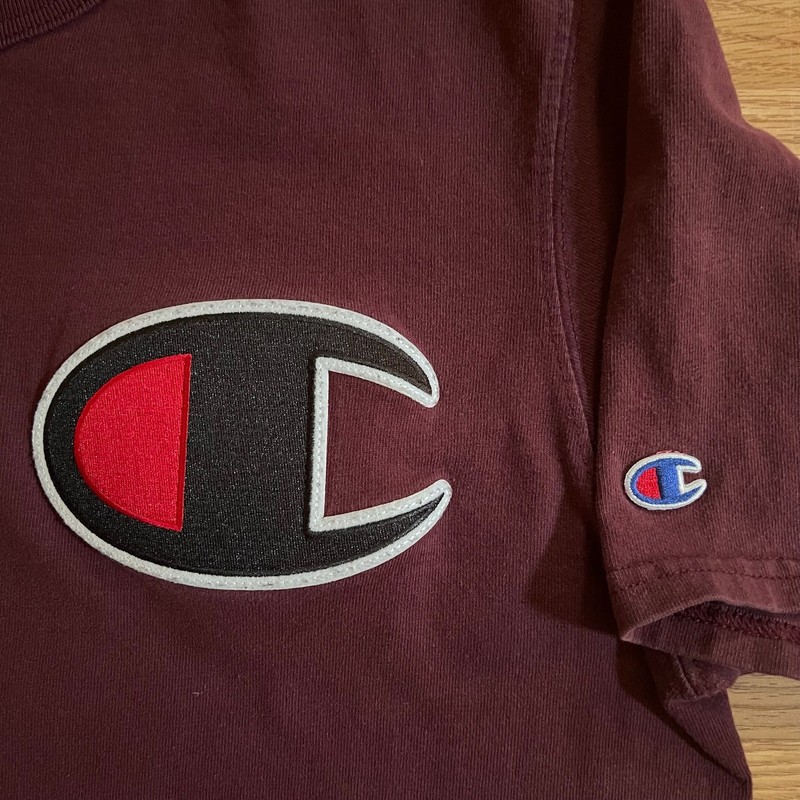 Vintage Champion Big C Logo T Shirt L Maroon Burgundy Y2K Streetwear Cotton Tee gallery